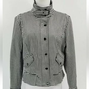 White House Black Market BlackWhite Gingham Cotton Blend Cropped Moto Jacket 8